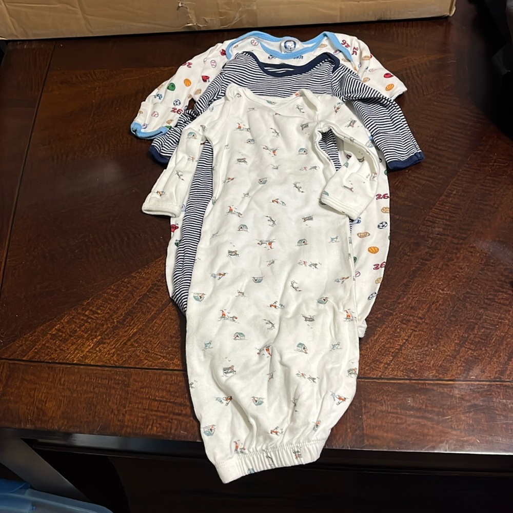 Baby boy newborn - 3 mos sleep sack type open nightgowns with mitten hand covers